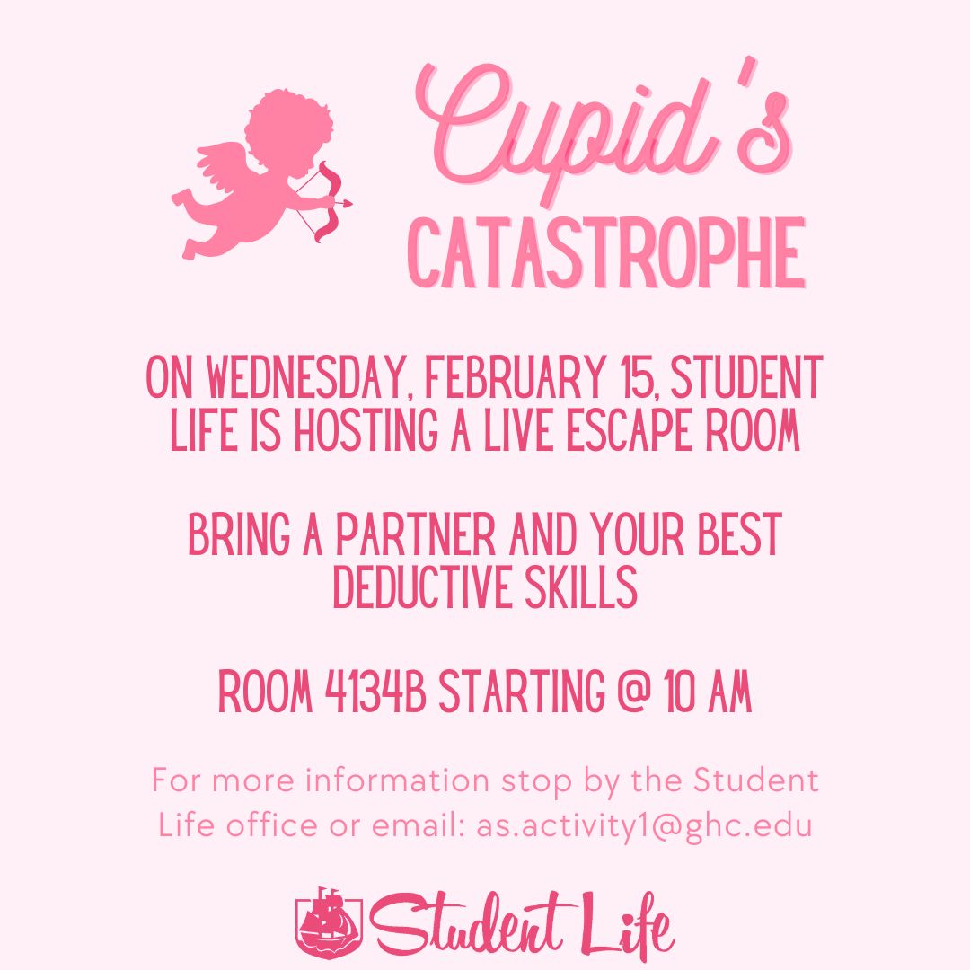 ghcstudentlife's tweet photo. Student Life is hosting a Valentine's Escape! Bring a partner and join us! https://t.co/VVrJwln92f
