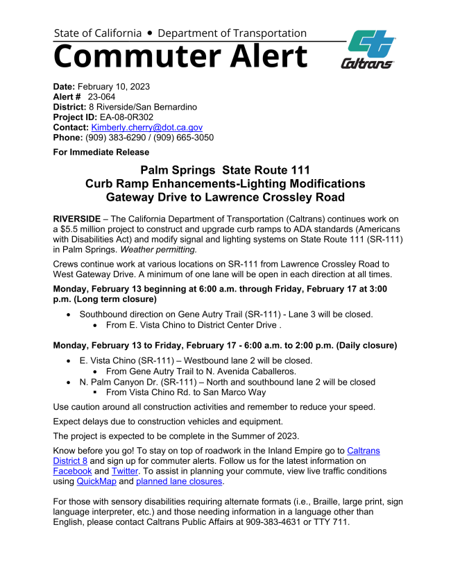 Caltrans District 8 on Twitter "RIV SR111 curb and lighting upgrades