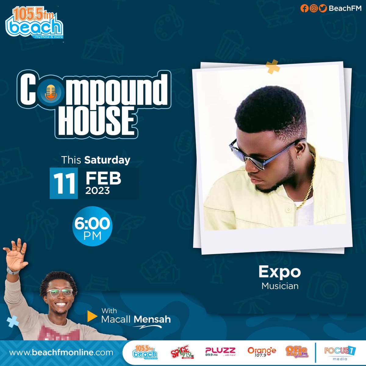 Beachfm1055's tweet photo. It’s time for another great session. We are on tomorrow on the #compoundhouse on Beach 105.5 FM. Be a tenet today.
#SekondiTakoradisMusicLeader https://t.co/UY7Vcec1f1