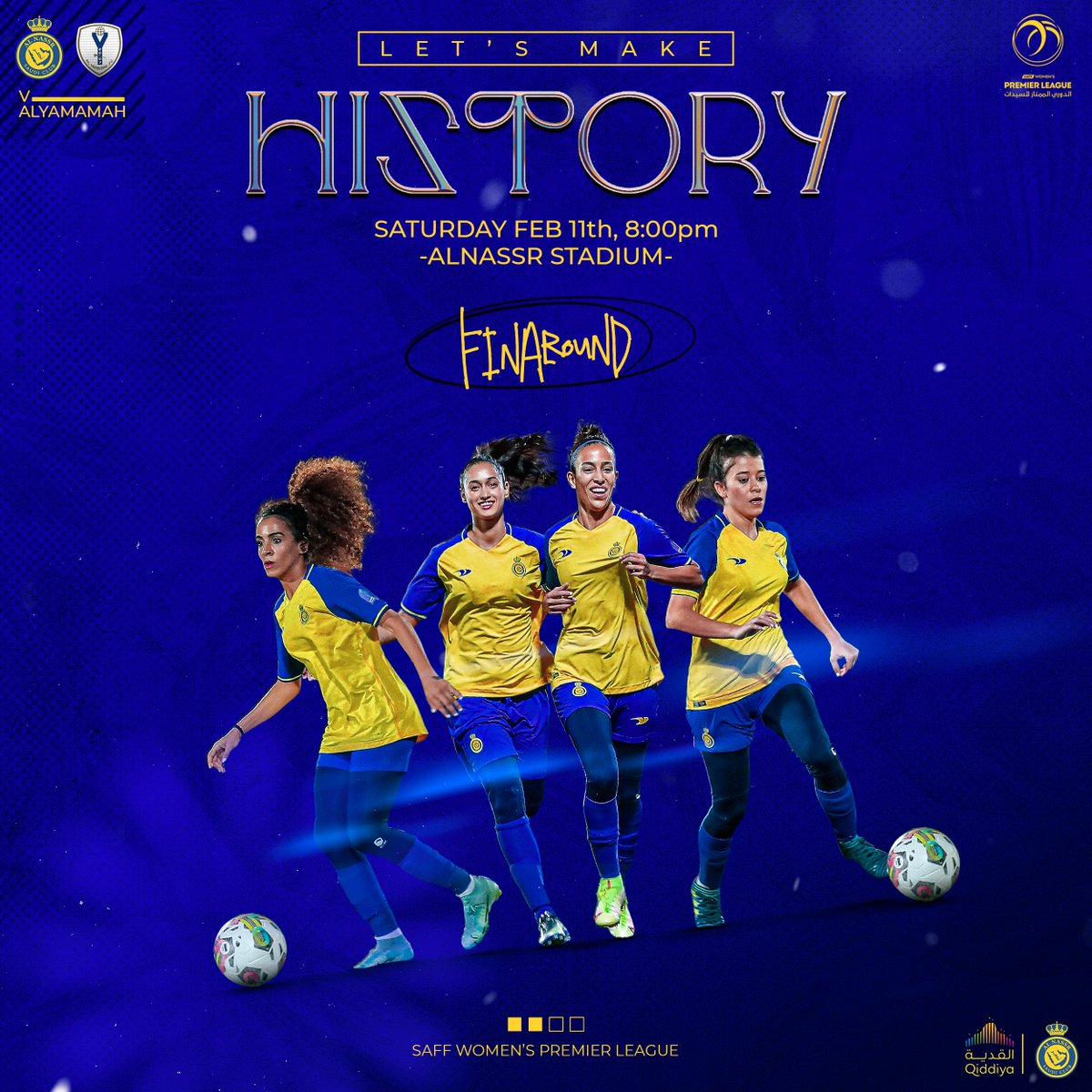 غدًا السبت 🤩🔥

سيـدات #العالمي في الخطوة الأخيرة
 نحو التتويج باللقب - بإذن الله - 🏆

نجماتنا أمام اليمامة عند الـ 8 مساءً ⚽️
في استاد الأمير عبدالرحمن بن سعود 🏟

لشراء التذاكر
ticketmx.com/ar/d/3069/al-n…

بالتوفيـق لنجماتنا 💛💪
#رياضات_النصر_المختلفة