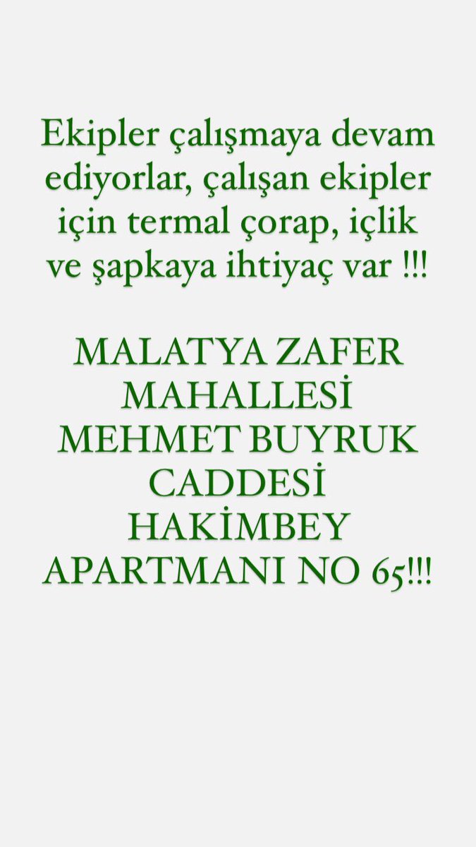Hakimbey apt Zafer mahallesi çalışmalar devam ediyor içeride canlar var lütfen çok acil yayalım güncel ve teyitlidir! TERMAL ÇORAP, İÇLİK, ŞAPKA HAVA ÇOK SOĞUK LÜTFEN <a href="/veliagbaba/">Veli Ağbaba</a> <a href="/ahbap/">Ahbap</a> @ahbap_malatya <a href="/Malatyaitfaiyee/">Malatya İtfaiyesi</a> <a href="/DemirFerit/">Ferit Demir</a> #deprem