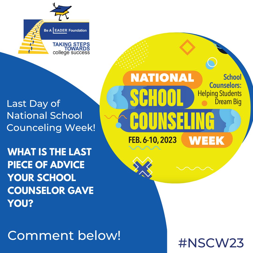 Join @ASCAtweets in celebrating #NSCW23, which highlights the unique contributions of the nation’s 120,000 #schoolcounselors. What is the last piece of advice that your school counselor gave you?#NSCW23