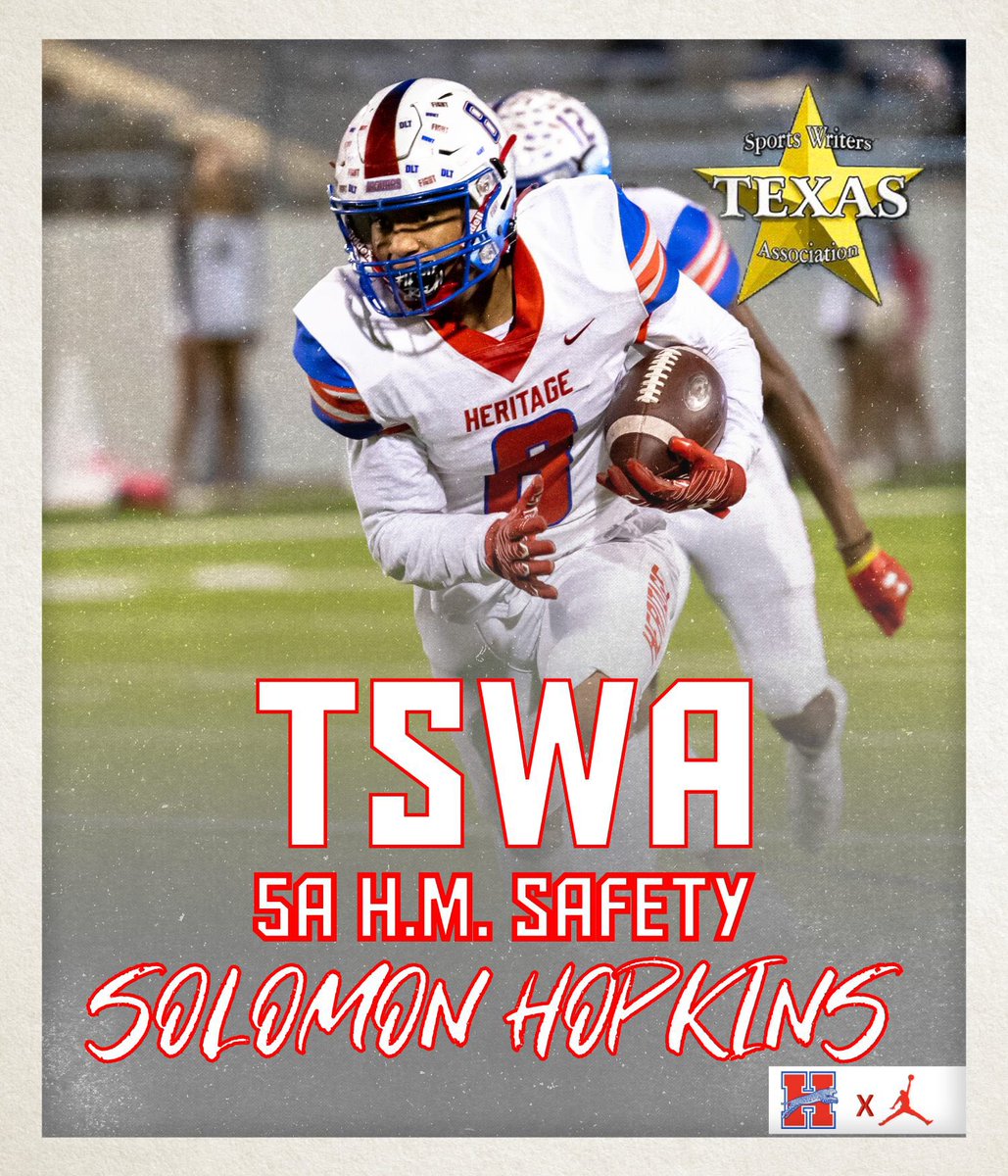 Heritage Football (@heritageftball) on Twitter photo Congrats to our Safety <a href="/d1_solly/">Solomon Hopkins</a> on being selected 5A Honorable Mention All State by Texas Sports Writers Association
#FIGHT Congrats to our Safety <a href="/d1_solly/">Solomon Hopkins</a> on being selected 5A Honorable Mention All State by Texas Sports Writers Association
#FIGHT