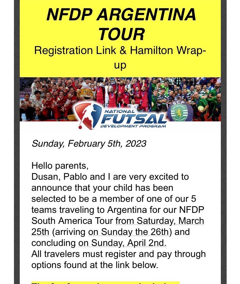 I am so happy to say that I made the National Futsal Development Program traveling to Argentina but sadly cannot go due to KSHSAA rules. Luckily I will be back in the fall!