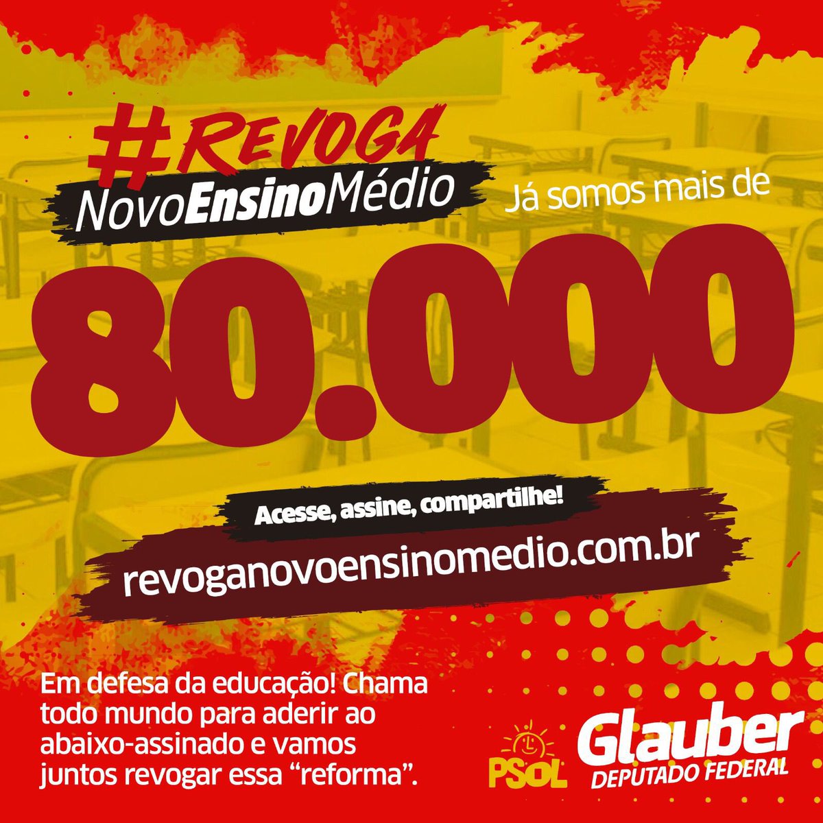 São 80 mil pessoas indignadas com a "reforma" do ensino médio, que acaba com o senso crítico dos alunos e alunas. 

Temos que reverter essa situação e revogar essa reforma. Assine, compartilhe e some conosco nesta luta!

Assine também revoganovoensinomedio.com.br

#equipe