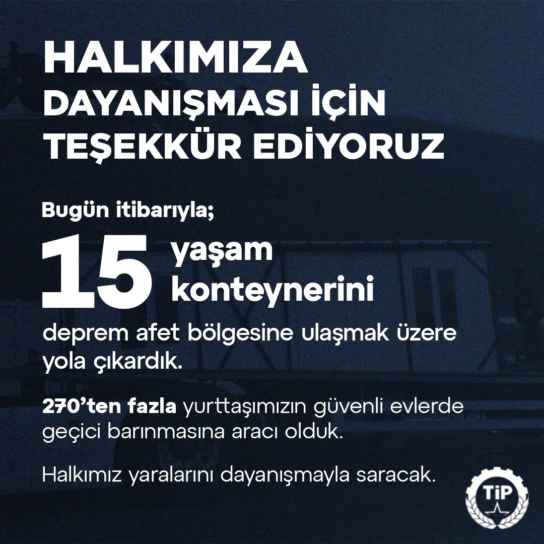 Halkımız deprem afet bölgelerinde dayanışmayla yaşama tutunuyor.

Afet bölgesinde çalışmalarımız tüm hızıyla sürüyor.