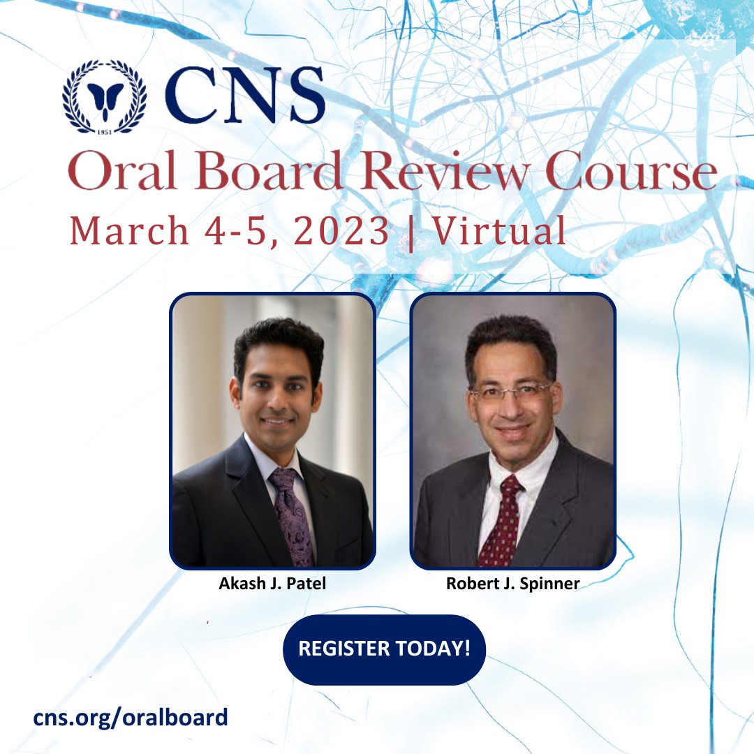 CNS_Update's tweet photo. Get a jumpstart on your studying with the Oral Board Review Course. With an interactive format and Hot Seat Webinars the following Monday, you won't want to miss it! Register by Feb. 24 to save: https://t.co/pZR8TTgmCm

#CNSCourse #oralboard #neurosurgeons https://t.co/eIZkjTH9DX