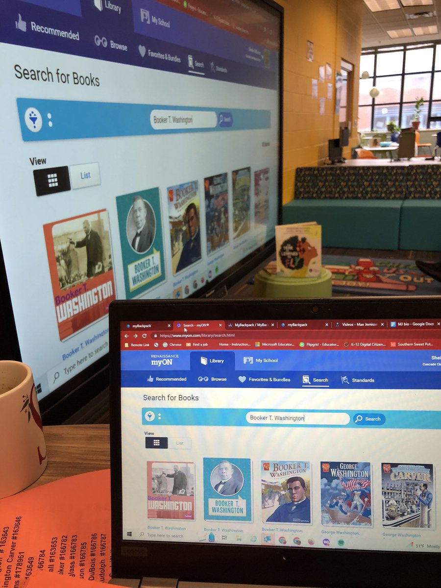 CascadeESMedCtr's tweet photo. Cascade ES Media Center is A’MAYS’ing and it shows!! #TrasdisciplinaryTeaching Collaborating with Mr. Carter’s 5th graders researching !!Using @myONreader for facts…. Logging minutes @zoobeanreads and learning all kinds of new facts!! @APSMediaServ @apsupdate @IBinAPS @apsit https://t.co/4eviDoJ8M9