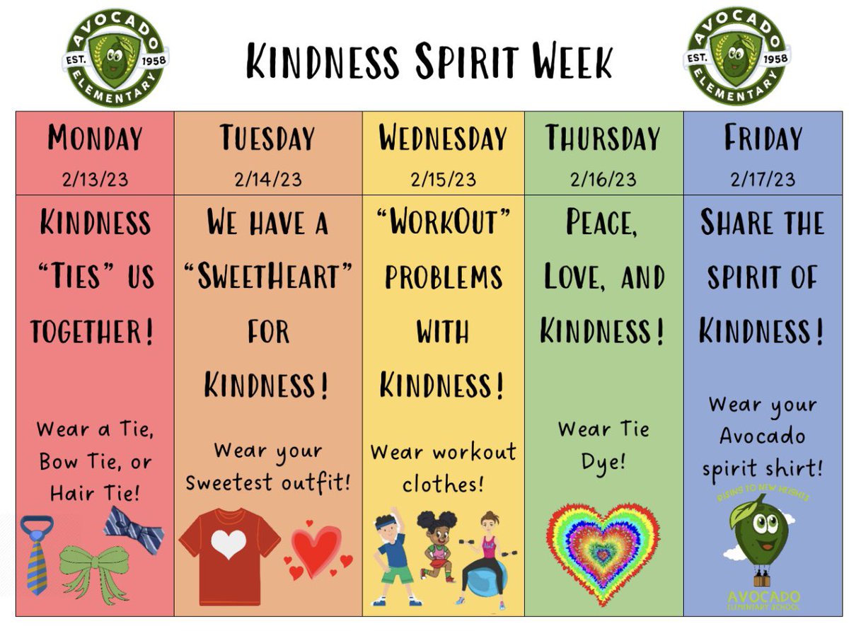 AvocadoAces's tweet photo. Kindness Spirit Week is on! Let’s go Avocado!💕 #KindnessSpiritWeek #KindnessWeek #BeKind #AvocadoAces @StdtSvcsMDCPS @MDCPSSouth @MDCPS @SuptDotres https://t.co/8hsBWTmXuY
