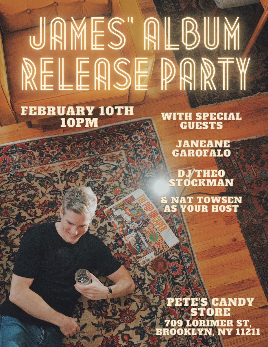 NatTowsen's tweet photo. Janeane Garofalo and I are opening @jamesmackey's album release show tonight!

10PM @petescandystore 

$5-10 suggested donation

DJ set by @TheStockmanO wraps up the night! https://t.co/xngM42Wkgr