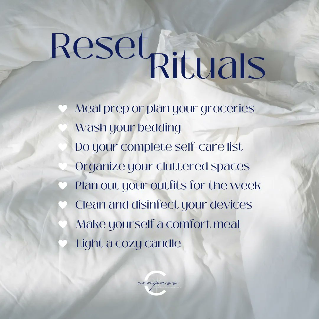 CompassManager's tweet image. Pick a day of the week for your reset routine. Take care of yourself and your space 🥰 #ResetRoutine #SelfCare
