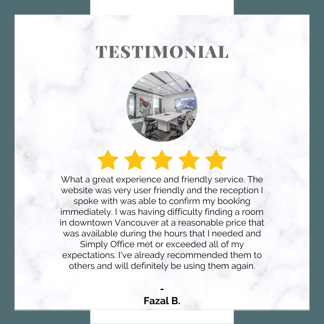 Thank you, Fazal, for your kind review. It was a pleasure working with you, and we look forward to hosting you again!
.
#officerentals #testimonial #reviews #5starreviews #canadaplace #coalharbour #downtownvacouver