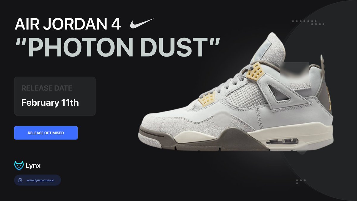 Arguably, the most popular Jordan silhouette - the Air Jordan 4's. Scheduled to release on 11th February in the "Photon Dust" colour-way. 

A must-cop! 🍃