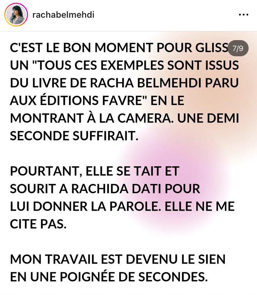 Donc c’était pas une hallu, l’autrice a fait un post, non seulement Ambre Chalumeau c’est reapproprié le contenu du livre de Racha Belmehdi mais en plus elle l’a fait avec un tel sentiment d’impunité qu’elle a demandé le dit livre à la RP juste avant 
👇🏻
instagram.com/p/CofpjmLraL2/…