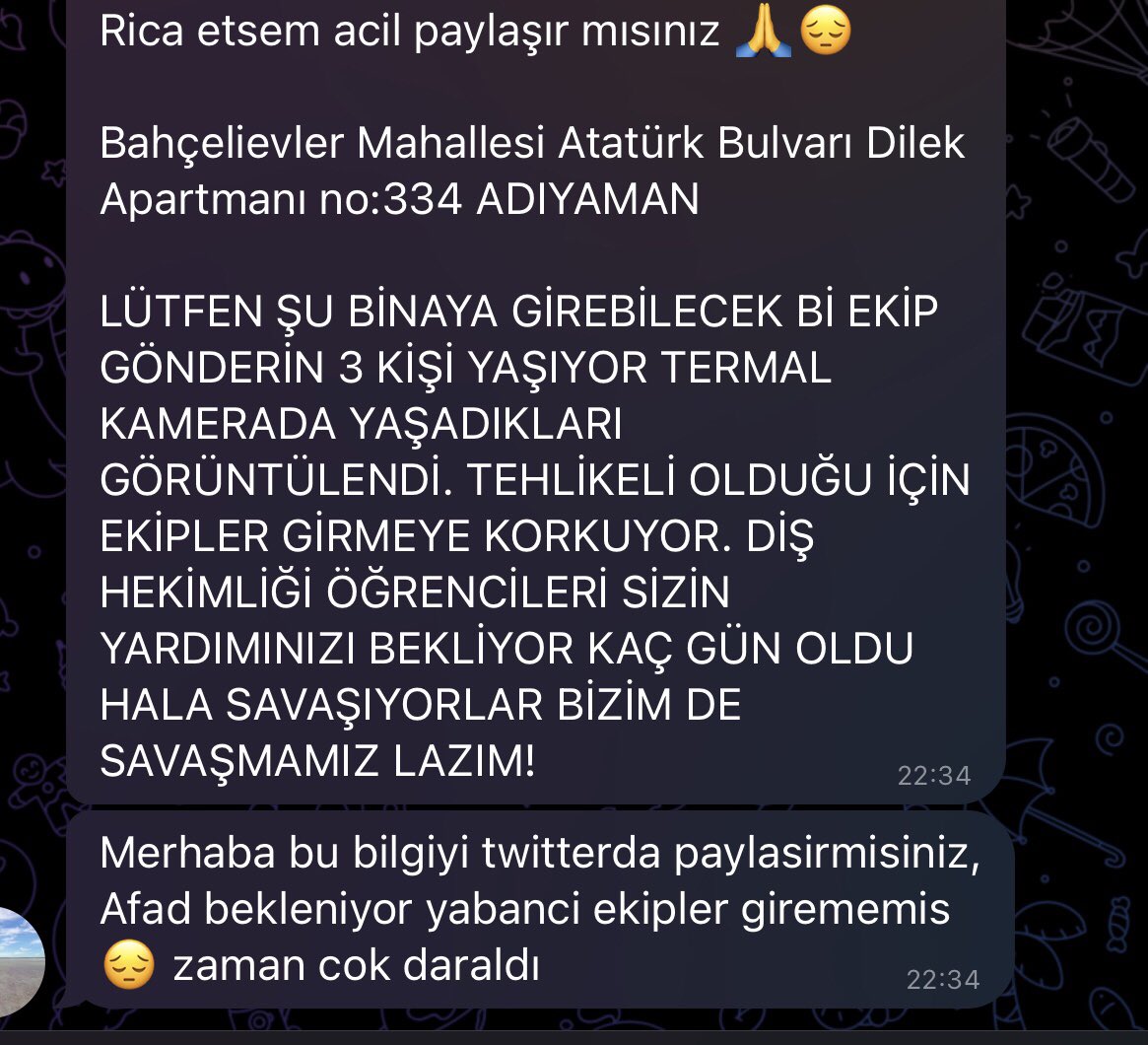 <a href="/AFADBaskanlik/">AFAD</a> <a href="/AFADAdiyaman/">AFAD Adıyaman🇹🇷</a> <a href="/AdiyamanEmniyet/">Adıyaman Emniyet Müdürlüğü</a> <a href="/TC_icisleri/">T.C. İçişleri Bakanlığı</a> <a href="/ahbap/">Ahbap</a>