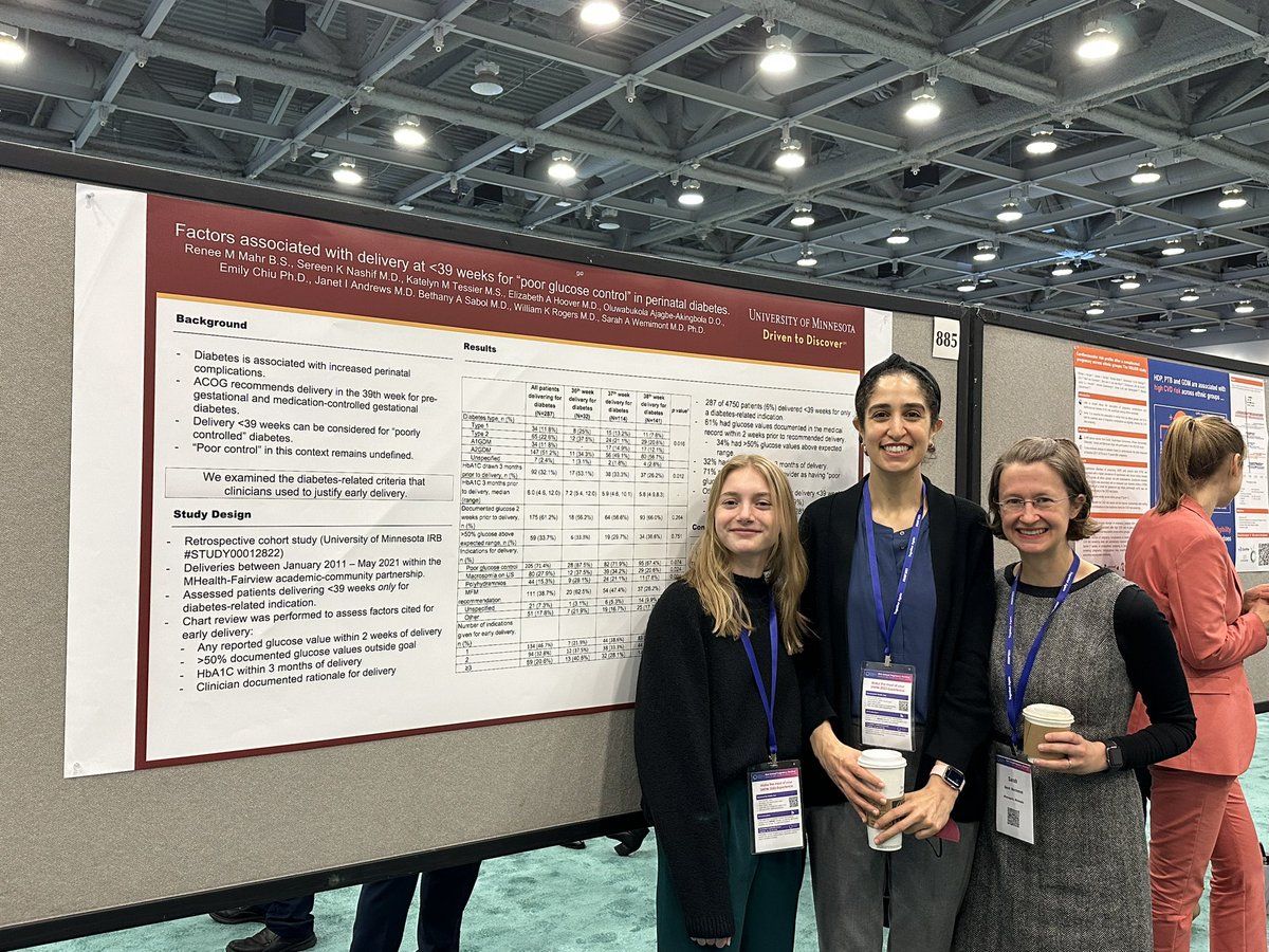 So proud of outstanding work from <a href="/MdSereen/">Sereen Nashif, MD</a> <a href="/rennnnmm/">Renee</a> presenting work on timing of delivery in pregnancies complicated by diabetes and impact of metformin on trophoblast differentiation at #SMFM23 #teamplacenta