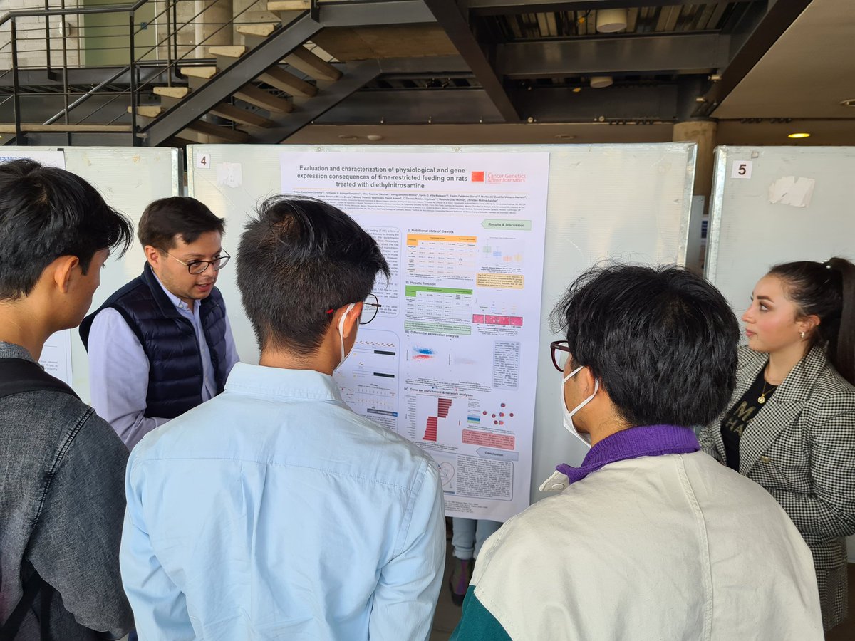 Nuestro lab presentó 4 posters #DiasAcademicosLIIGH: @JRCWong_R - fusiones de RNAseq, @jessicagarrr, @itzel_galguera - nuevas variantes de riesgo a #melanoma, @Eardil - predisposición genética a melanoma #acral, y @elfpie y @FerArriaga_09 - el efecto de la alimentación en hígado