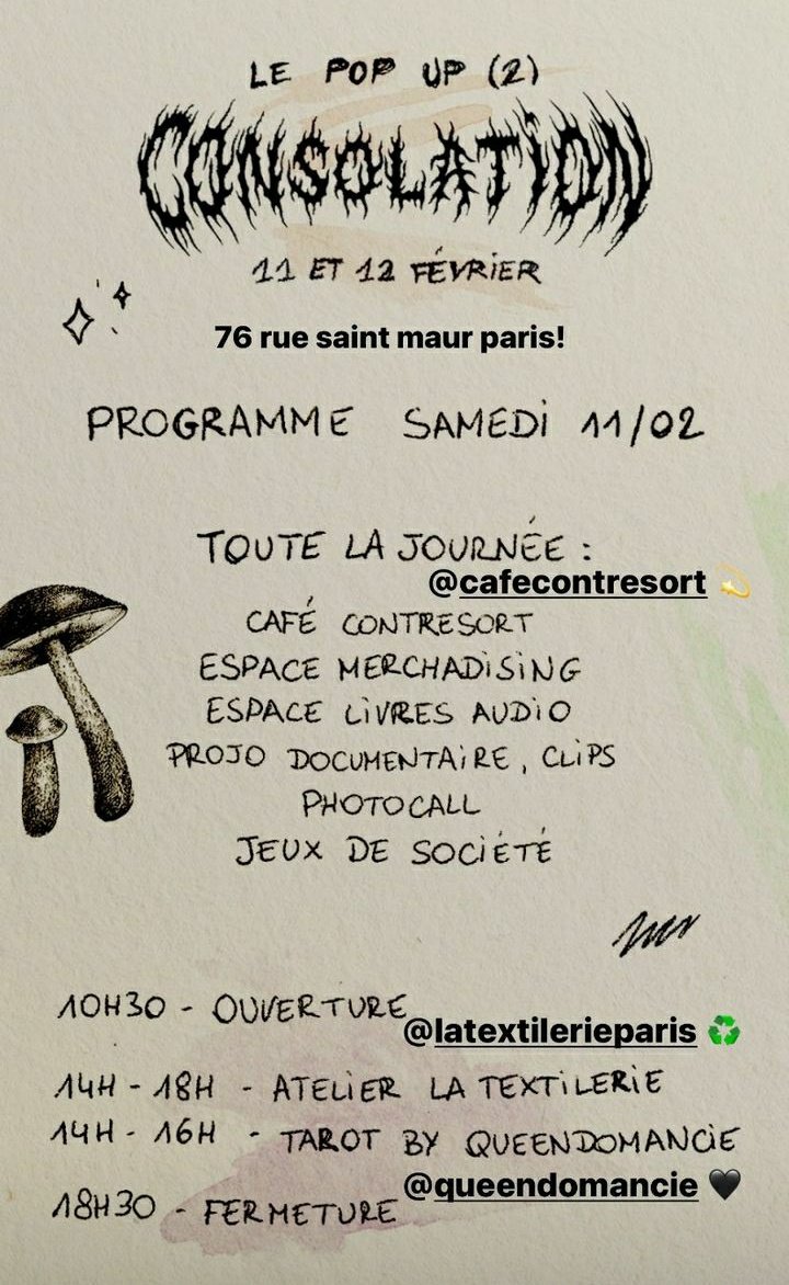 Pomme_Source's tweet photo. #EVENT - Voici le programme du pop-up store pour ce week-end ! #LotDeConsolation https://t.co/W3RN7heqD9