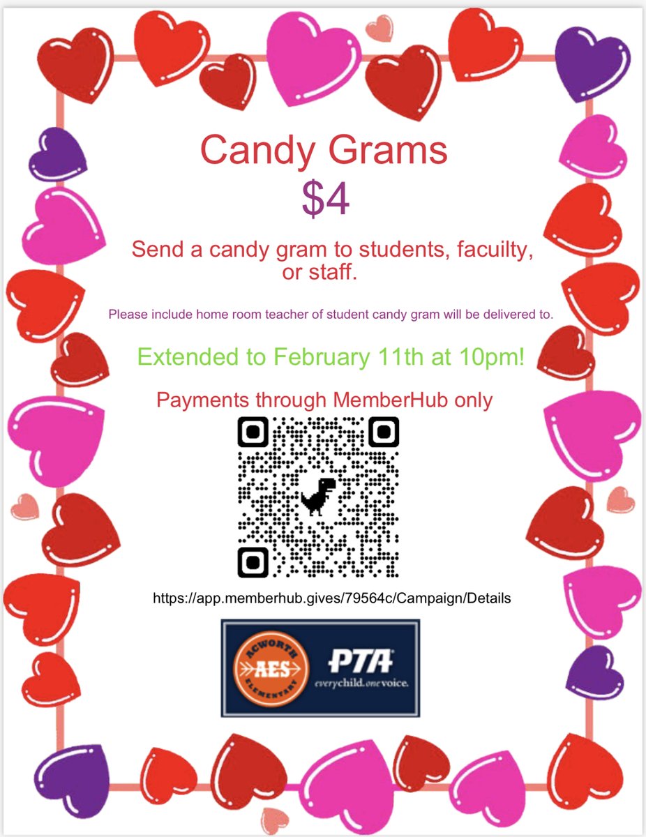 Acworth_ES's tweet image. Candy Gram sale has been extended! Use this flyer code to order 😊! #sweetsformysweet