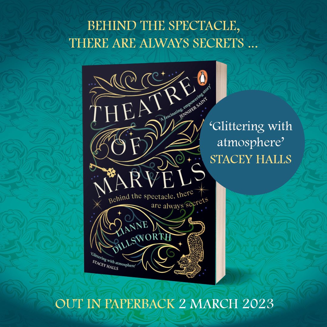 So excited to share the shiny new cover for #TheatreOfMarvels. Would you look at those gold foil flourishes?! It’s out in paperback next month so still plenty of time to get in a pre-order - they make all the difference to a debut author ✨