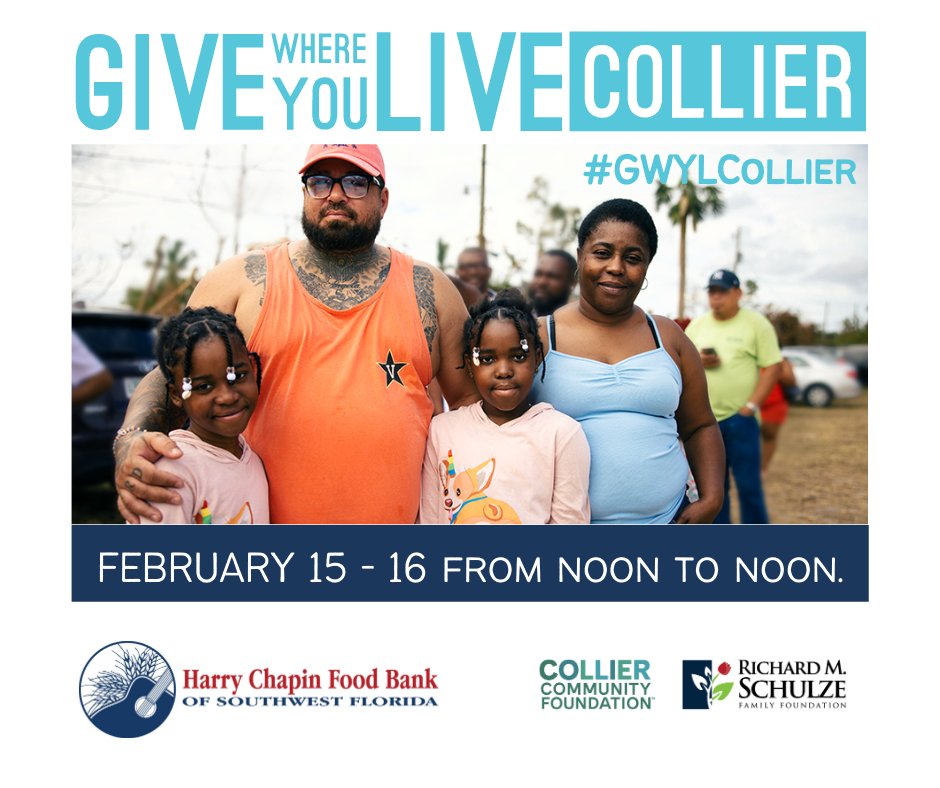 On February 15 - 16 (noon to noon), you will have the chance to give where your heart is! Hosted and matched by Collier Community Foundation and the Richard M. Schulze Family Foundation. #GWYLCollier