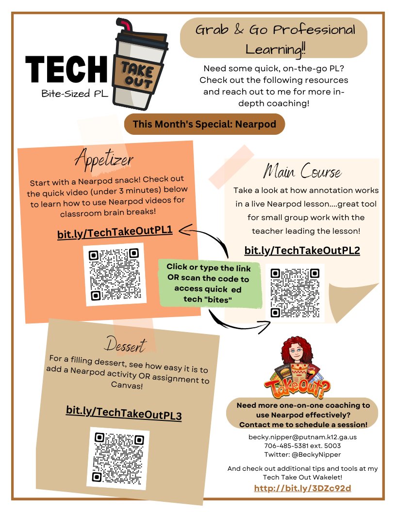 BeckyNipper's tweet image. Thanks for this amazing idea by @cowan_em; this week, I learned about #TechTakeOut and created my first &quot;Grab &amp;amp; Go&quot; flyer using @canva! This month&apos;s &quot;special&quot; is @Nearpod. Plus, I&apos;ve included resources within my #TechTakeOut @Wakelet collection. 
bit.ly/3DZc92d
