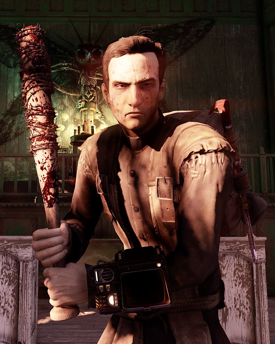 ranger_houston's tweet photo. “Stop bringing fruit cake to the potluck!” 
*thwack!*
#Fallout76 #Fallout #Gaming #Videogames #Storytelling #Character #FalloutCharacter #Priest #Pastor https://t.co/4Hw72TwotU