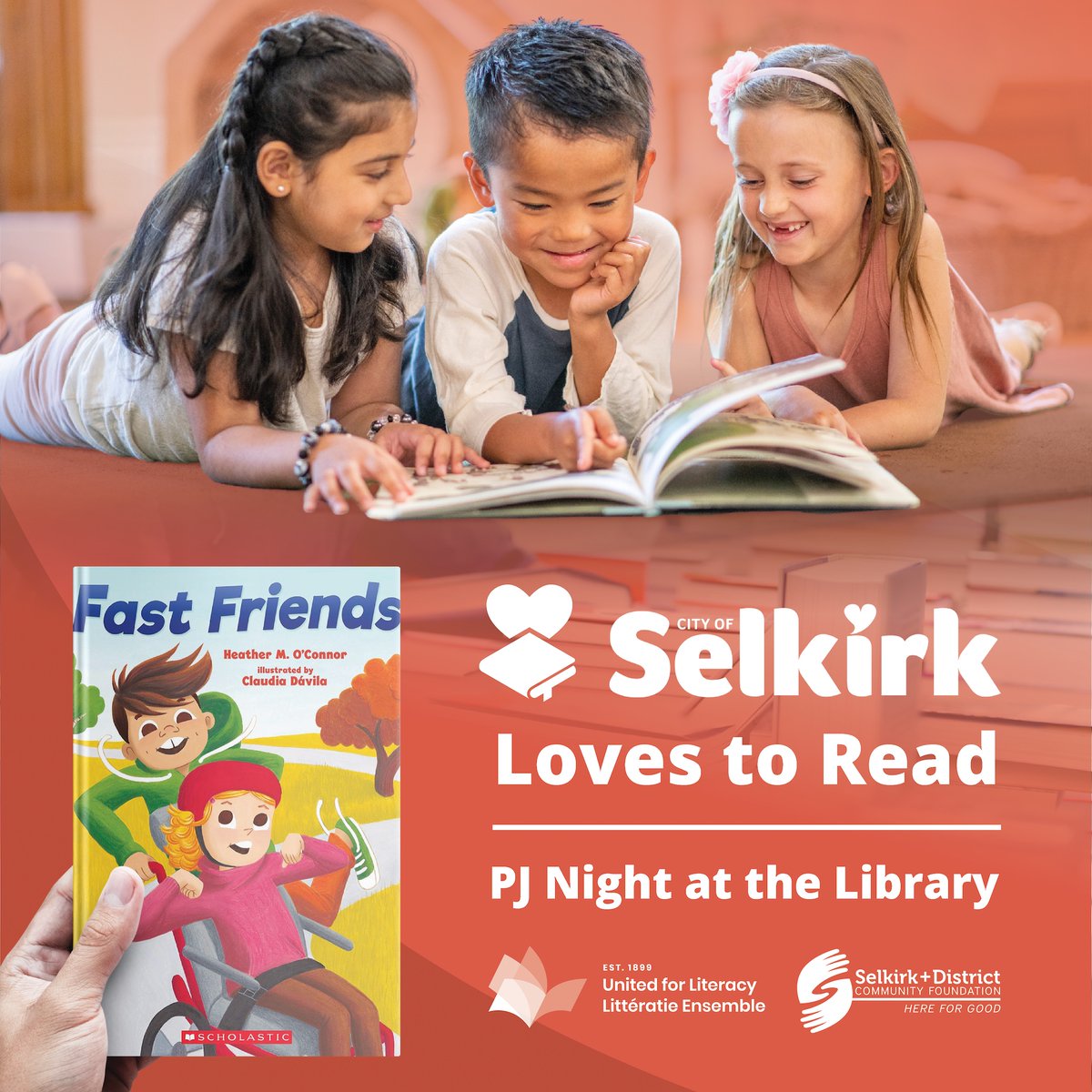 Next week's "I Love to Read in PJ’s Night" takes place on February 16 at 6:30 pm at the Gaynor Family Regional Library and features the book “Fast Friends” by Heather M. O’Connor and guest reader Stacey Fedoruk from Robert Smith School.

Register today! 👇
myselkirk.ca/selkirklovesto…