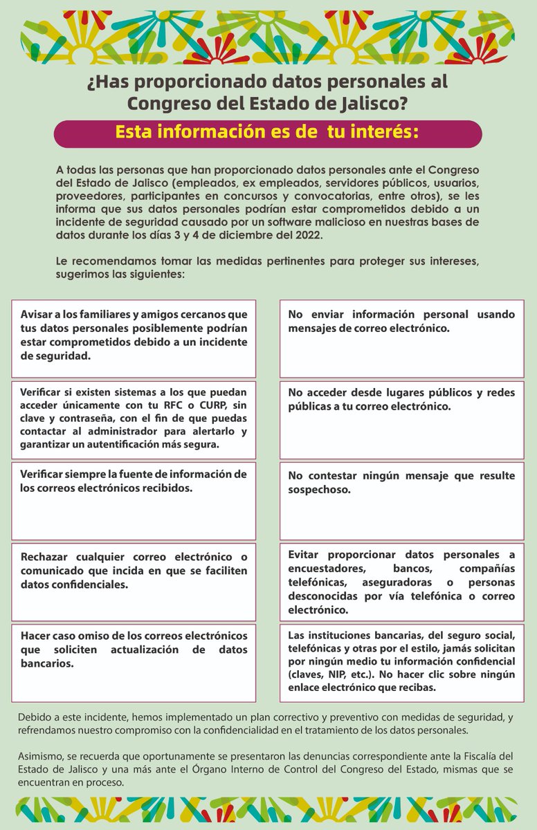 LegislativoJal's tweet photo. ¿Has proporcionado datos personales al @LegislativoJal ? Esta información es de tu interés: https://t.co/Y8XIqVxah7