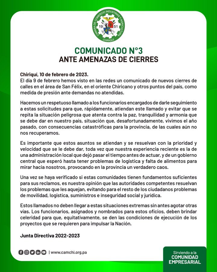 Comunicado de la Cámara de comercio  Industrias y agricultura  de Chiriqui.<a href="/frecuenciac4/">Frecuencia Informativa</a> <a href="/rednoticiaspa/">🌐 Red de Noticias Panamá 🌐</a>