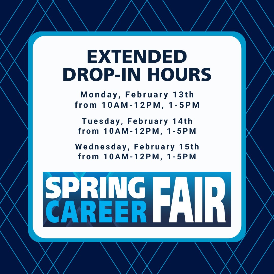 Next week we will have extended drop-in hours outside the CDO at CLC 530! From Mon-Wed, join us from 10AM-12PM or 1-5PM to get help with your resume and cover letters, practice your elevator speech, or help with researching employers who are attending the Spring Career Fair!