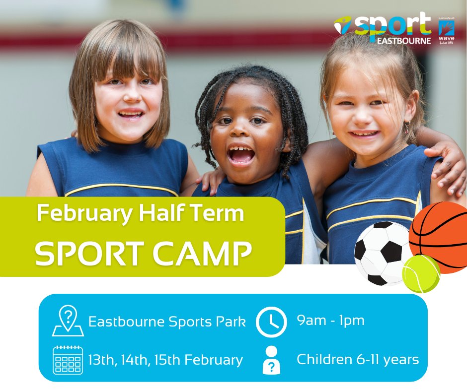 Don't forget February Half Term Sport Camp for 6-11 year olds!

Play a range of supervised indoor sports and games from 9am - 1 pm at Eastbourne Sports Park on 13th - 15th February. Call us on 01323 649214 to book!

sporteastbourne.co.uk/school-holiday…