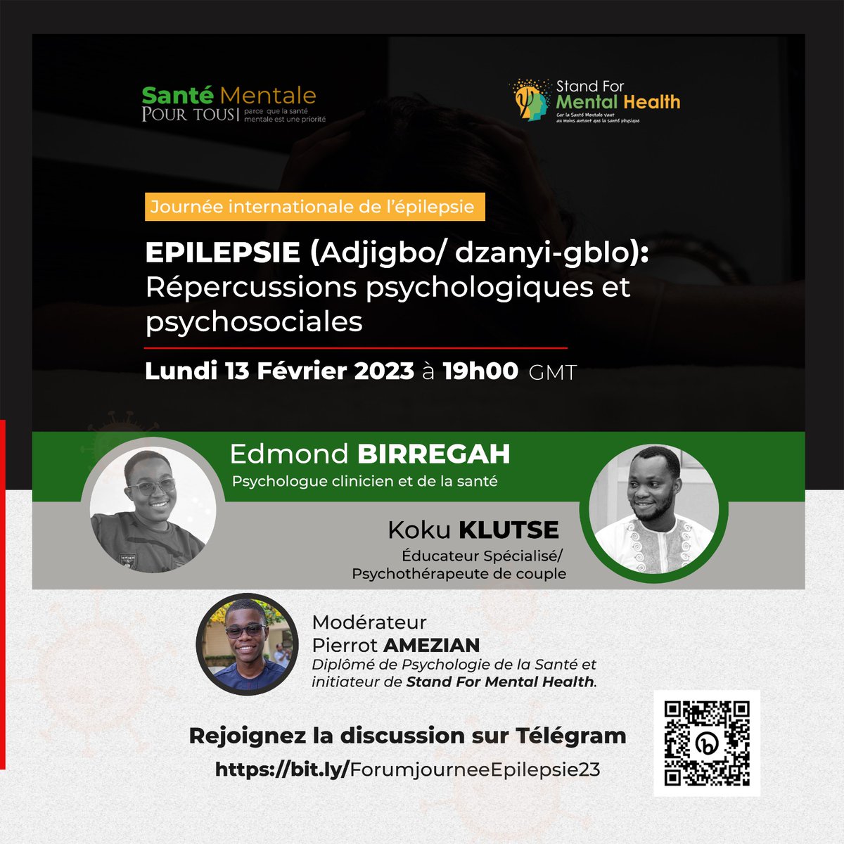 sfmental_health's tweet photo. "Rejoignez-nous pour un #LiveTelegram co-organisé par Stand for Mental Health (@sfmental_health ) et @tagomedokita le lundi 13 février à 19h pour célébrer la Journée internationale de l'épilepsie ! https://t.co/vA67BpajOf