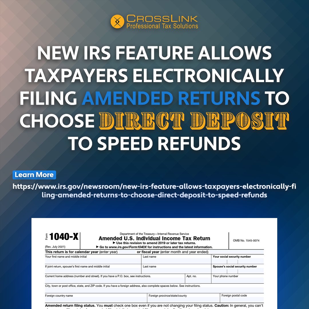 CrossLink on Twitter "The IRS is now allowing direct deposit for