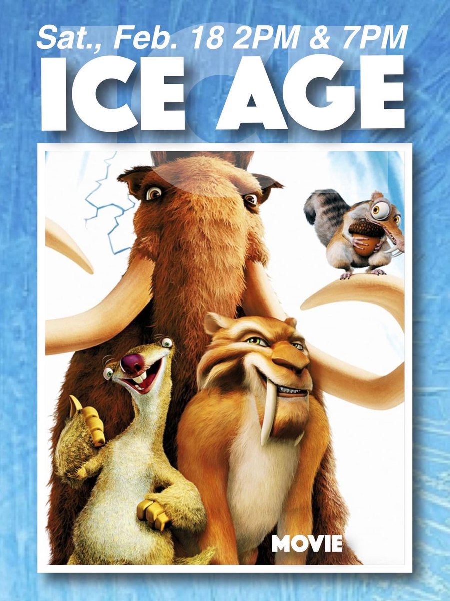 “Ice Age,” in collaboration with the Marshall County Museum!

Saturday, Feb. 18 at
2 PM &amp; 7 PM!

reestheatre.com