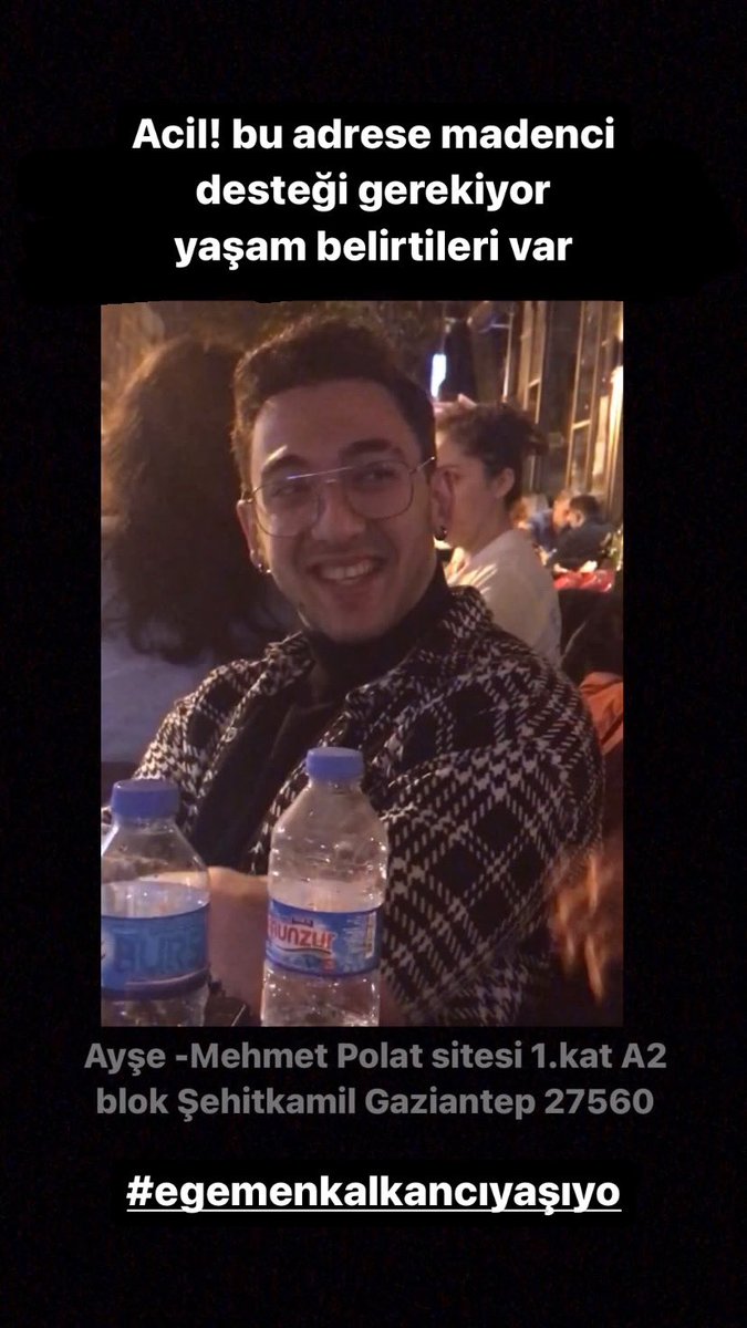 Egemenin bulunduğu Bina V şeklinde çökmüş köpeği melodan ses geliyor yanyana oldukları düşünülüyor çalışmalar yavaş acil madenci desteğine ihtiyaç var!! Binadaki yaşam boşluğuna ulaşabilecek tek ekip madenciler
#egemenkalkancıhayatta 
#madencidesteği