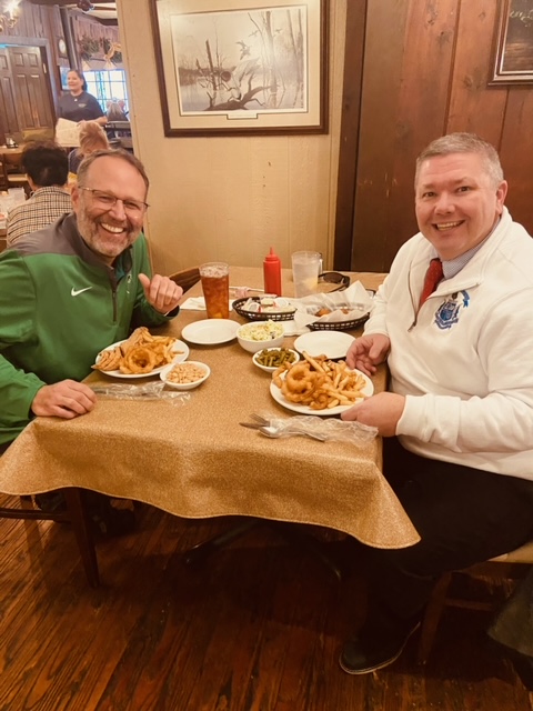 The TOSS Mentoring Program results in great partnerships! Reelfoot Lake fish and hushpuppies are just a bonus! 

Woody Burton, Lake County Superintendent
Myles Hebrard, Hollow Rock-Bruceton Superintendent