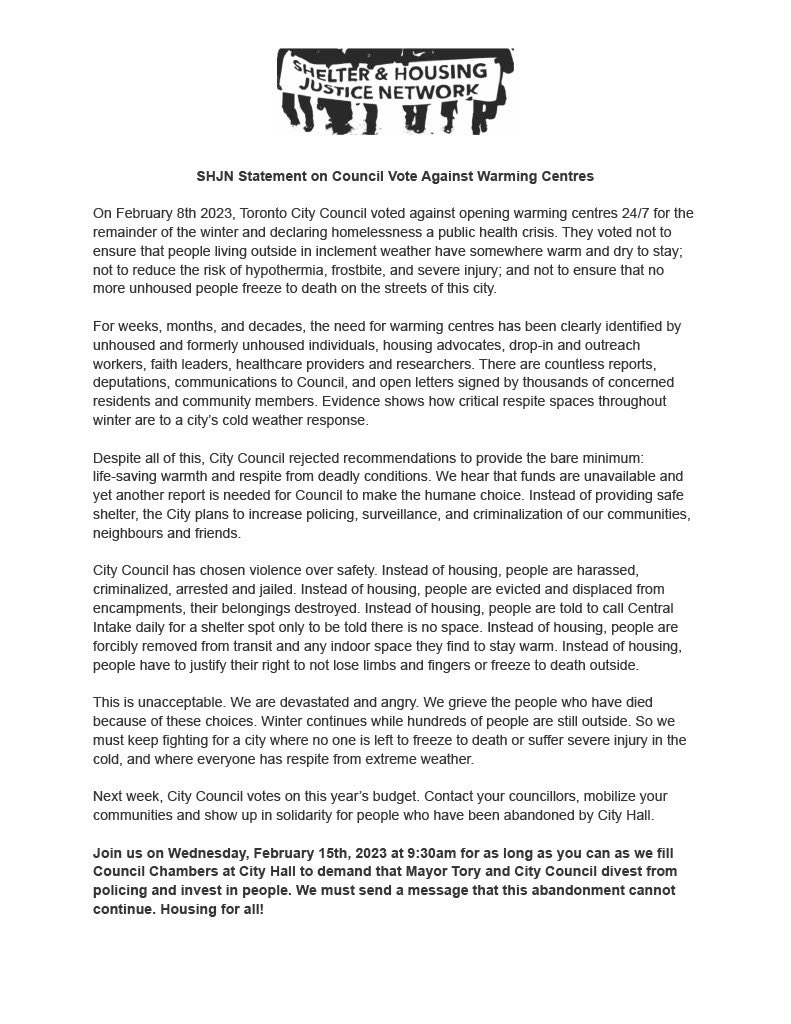 Shelter and Housing Justice Network on Twitter "Please see our