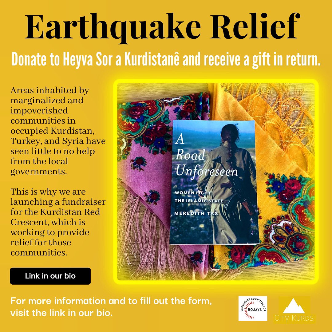 defendrojava's tweet photo. DONATE TO HEYVA SOR FOR A GIFT! In an effort to raise money for the #earthquake victims, we’ve started a fundraiser for Heyva Sor, which works in Rojava, Bakur &amp; beyond to ensure aid for marginalized and impoverished communities that have been abandoned by the local governments. https://t.co/0Bhqjg3tPz