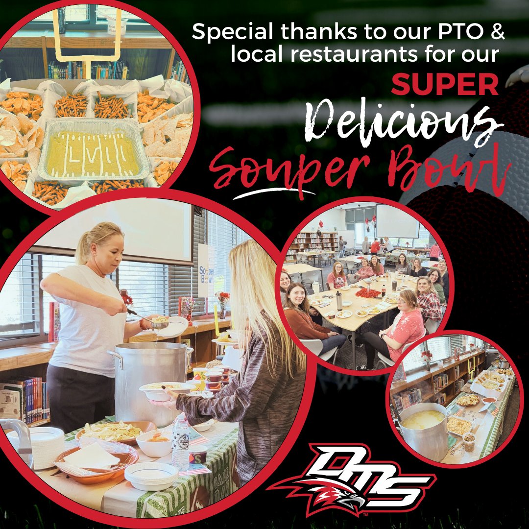 Davis_Falcons's tweet image. A HUGE thank you to our PTO &amp;amp; local restaurants for putting on this year's annual Soup-er Bowl party! The soups from Chili's &amp;amp; El Sombrero and the wings from American Deli were delicious, and we are truly blessed to have our @dmsfalconspto hosting these events for our teachers.