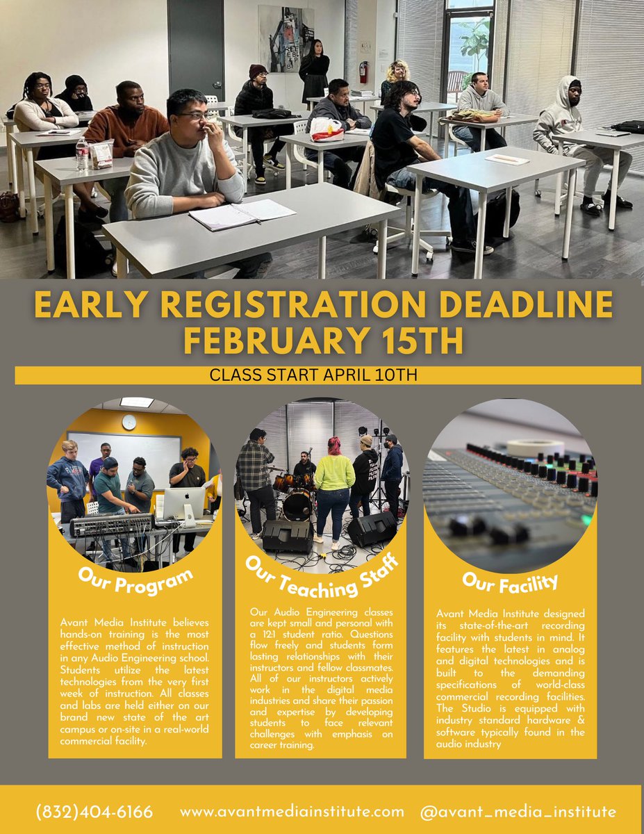 AvantInstitute's tweet photo. The Early Registration deadline for our April 10th class is February 15th! 

Give us a call today at 832-404-6166 to book a tour and get registered today! https://t.co/PyYOF8Cg8J