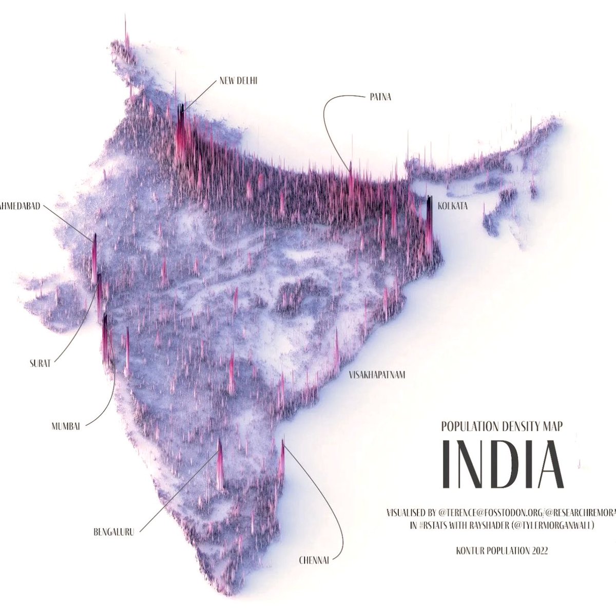 Population distribution and density in #India ➡️ #density #geographymatters