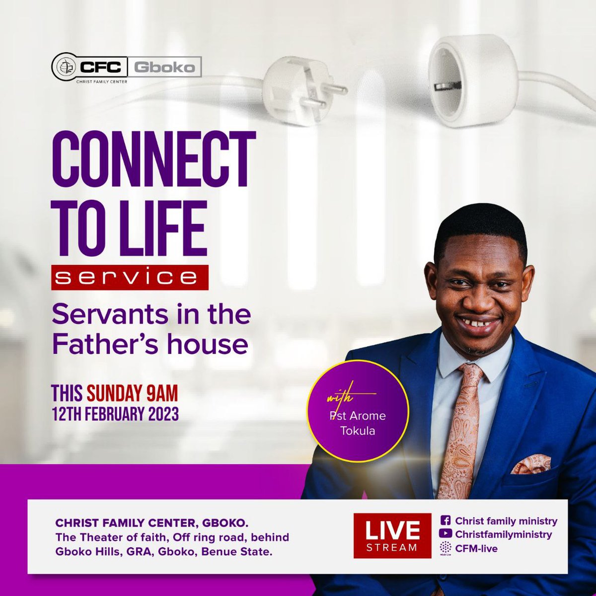 CFCGboko's tweet image. This Sunday at 9 am WAT we'll continue to learn about how to live our lives for the cause of the gospel rather than leisure in Servants in The Father's House. 

Come along with your friends and family. 

#PastorAromeTokula
#ConnectToLife
#ChristFamilyMinistry
#LoveIsKing