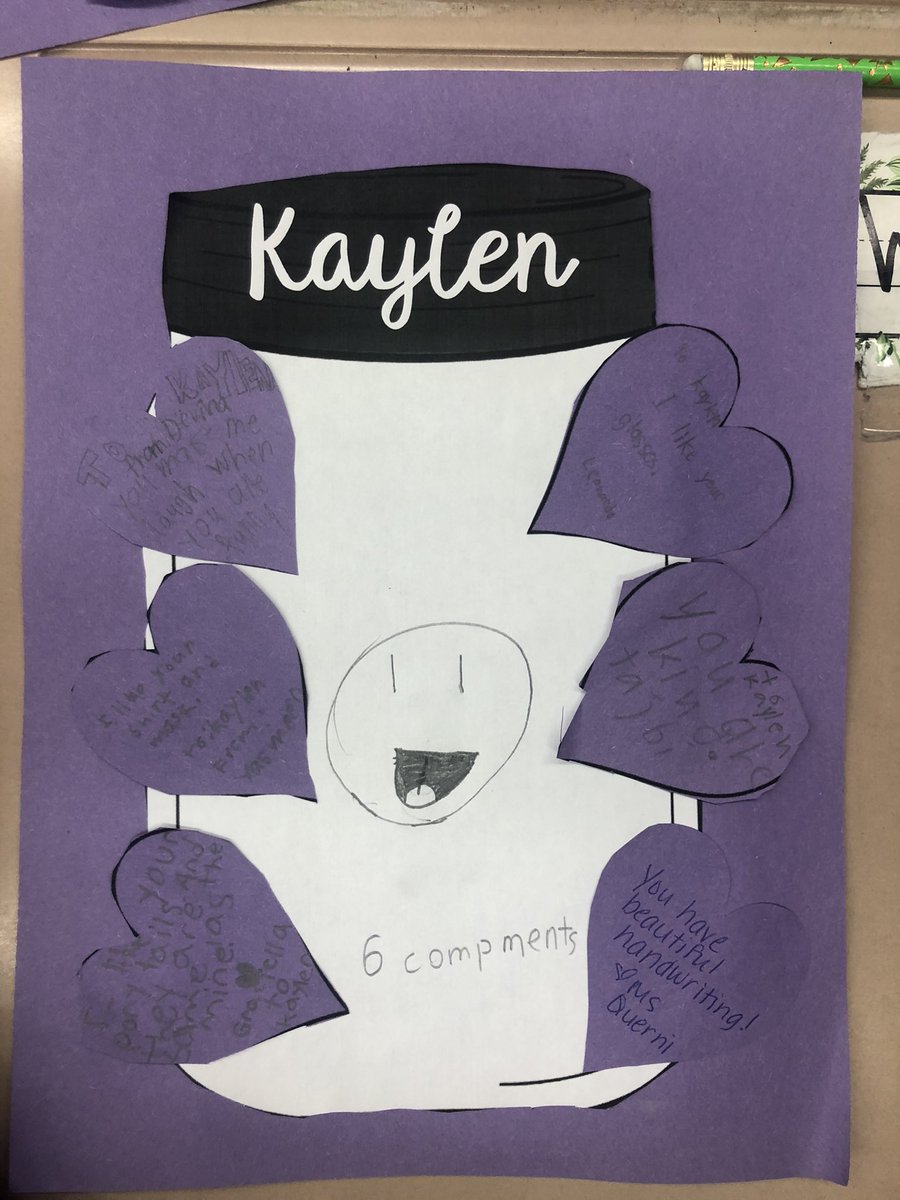 2ndGradeJKO's tweet photo. Today we celebrated @psiloveyouday ! In addition to wearing purple, we read the book #FindingKindness by @underwoodwriter . We spoke about the importance of being kind. We then made #complimentjars where students wrote something kind about each other. @PS66JKO #bekind https://t.co/uRWxX9Q3k9
