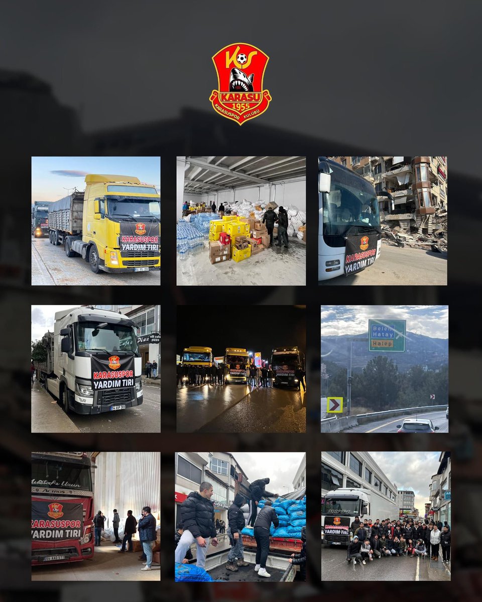 Karasuspor olarak 22.tırımızın yola çıkmasının ardından yardımlarımıza Karasuda ağırladığımız  ailerle devam edeceğiz.Sadece erzak yardımı olacak şekilde Esnaf ve Sanatkarlar Odasna yardımlarınızı yapabilirsiniz Gıda yardımlarınız K.Maraşta kurulacak olan aşevinde kullanılacaktır