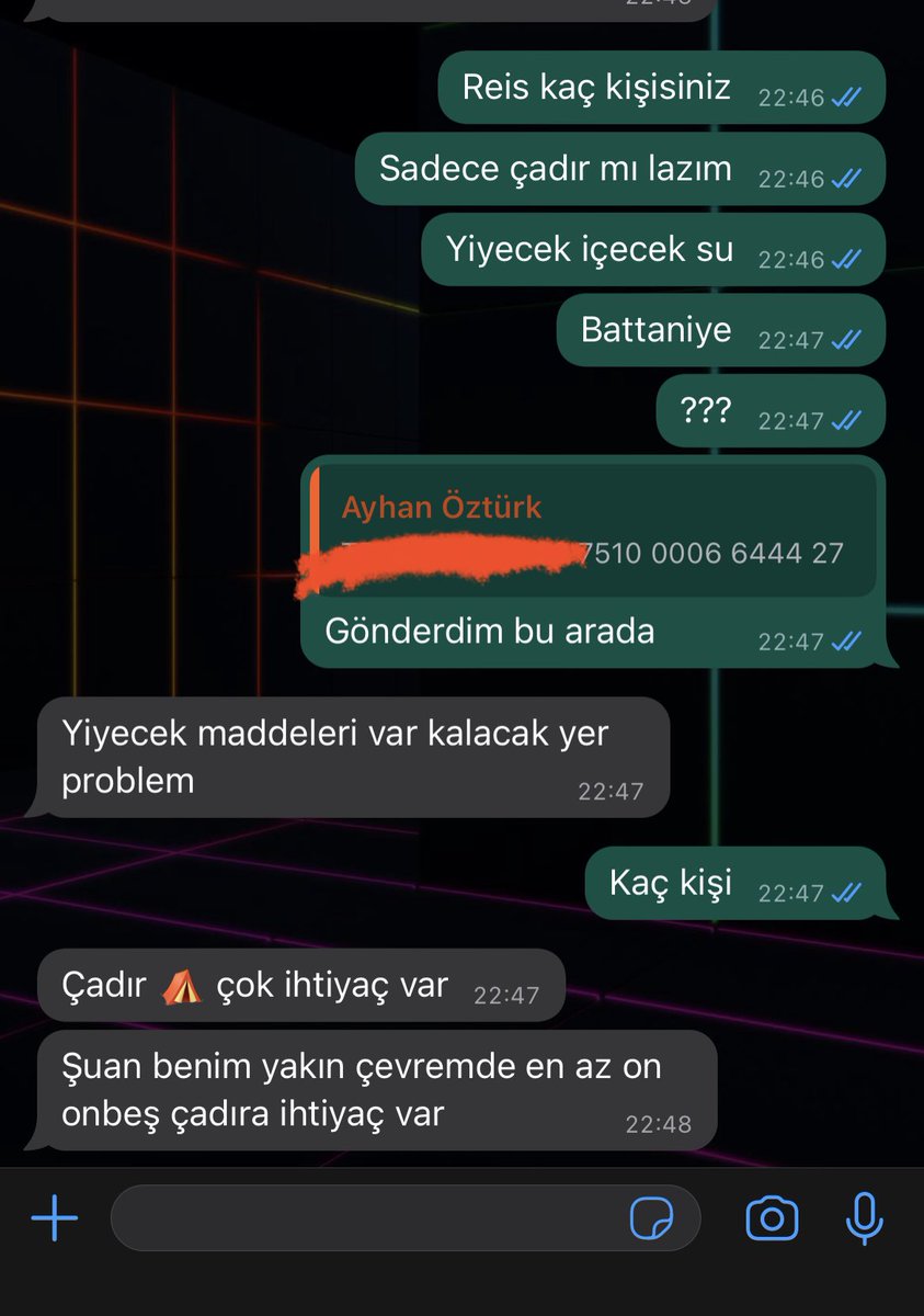 37.515209,36.824314 

Google map konumu paylaştım acil çadıra ihtiyaçları var. Lütfen yayalım hızlı şekilde paylaşalım LÜTFEN 🙏 

Teyitlidir. İletişim Ayhan Öztürk
0532 358 23 16