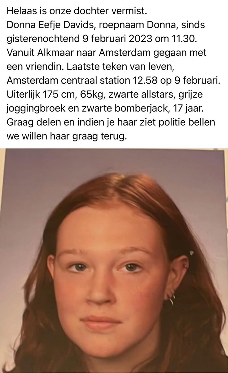 boschenvaart's tweet photo. Vermist! Donna Davids. Bel politie als je haar ziet of weet waar ze is! https://t.co/slEKVsd0PA
