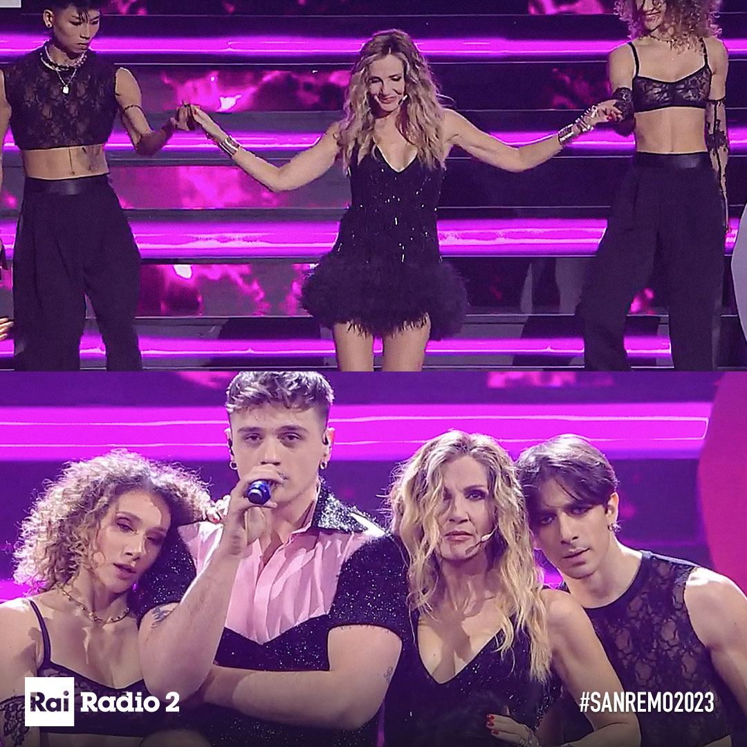 RaiRadio2's tweet photo. 🎶 E vola / Con quanto fiatoin gola 🎶

@olly_nclusive e @LCuccarini cantano "La notte vola" (Lorella Cuccarini)  

Quanto ti sono piaciuti?
#Sanremo2023 https://t.co/8ZdOK64FVc