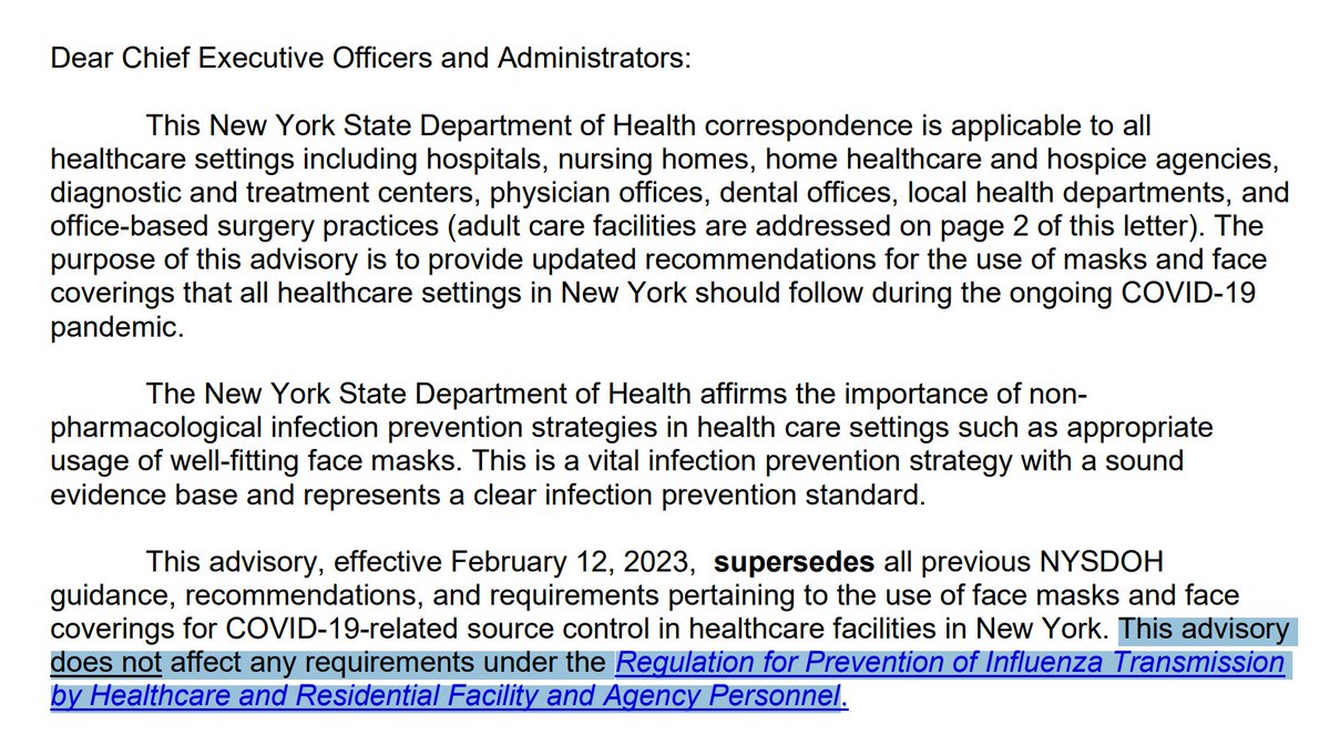 luckytran's tweet image. As I pointed out, New York State is getting rid of the mask mandate for COVID-19, but keeping it for the flu. This is inconsistent with the science, given that COVID-19 is hospitalizing more people. They need to keep mask mandates for both!

Source: health.ny.gov/professionals/…