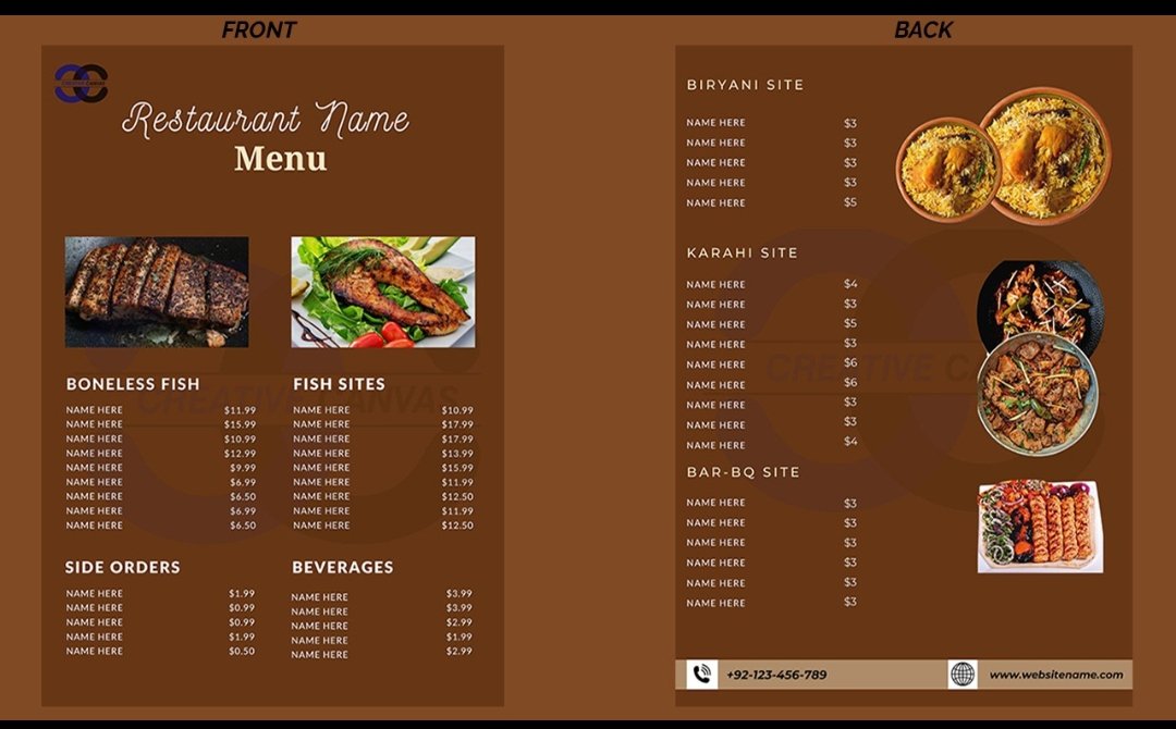 Menu Design
Menu Design For Traditional Restaurant. 
Unleash the originality of your restaurant with a one-of-a-kind menu! Don't miss out, place your order now. 
#TraditionalEats #OldSchoolFood #TasteOfThePast #FamiliesThatCookTogether #HeritageCuisine #ComfortFoods #RetroDining